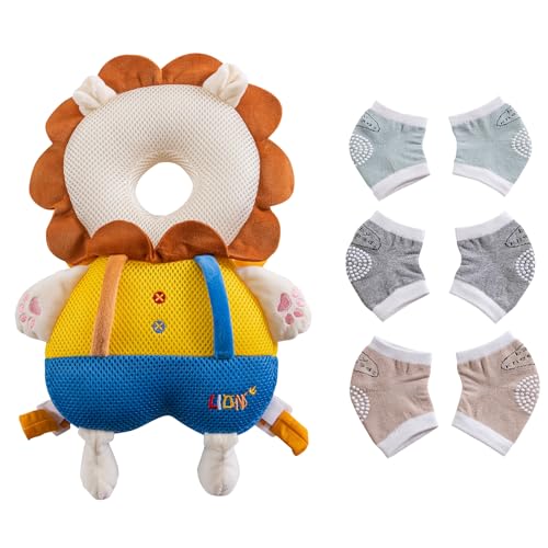 Image of Baby Head Protector Cushion Backpack with 3 Baby Knee Pads for Walking & Crawling.(Lion)
