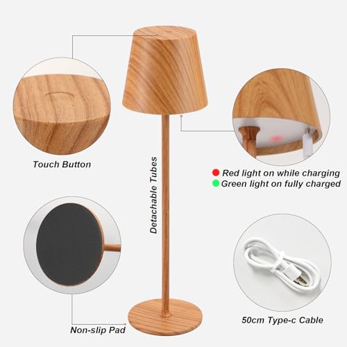 Image of Kakanuo Cordless Table Lamp Rechargeable - Wood Grain 2 Pack 5000mAH Battery Operated Lamp for Counter, 3 Color Stepless Dimming Wireless Lamp for Dining Kitchen, Outdoor Patio, Touch Control