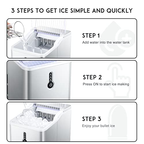 Zafro Ice Maker Countertop With Self-Cleaning Function, 26Lbs/24Hrs Portable Ice Maker, 9 Cubes Ready In 8 Mins, Compact Ice Maker With Ice Scoop/Basket For Home/Kitchen/Office/Bar, Silver&White #TOP3