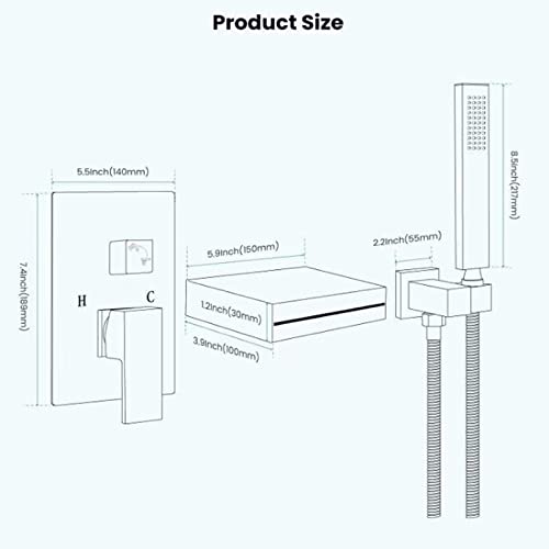 Robinet mitigeur de baignoire avec douche noir mat et douchette orientable - 7