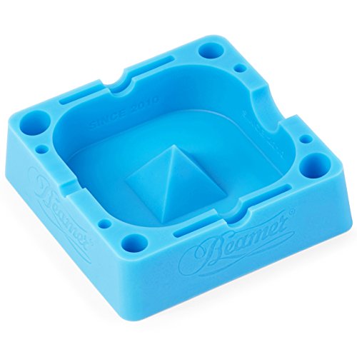 Beamer Glow in The Dark Blue Silicone Premium Ashtray w/Glass Friendly Tapping Center Unbreakable Shatter/Heat Resistant up to 570°F! Holds Cigarettes Blunts Cigars Cigarillo Lighters Rolling Paper