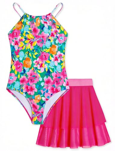 Image of Girls One Piece Swimsuits with Mesh Skirt Tanikini Bathing Suit Swimwear 6-14Y