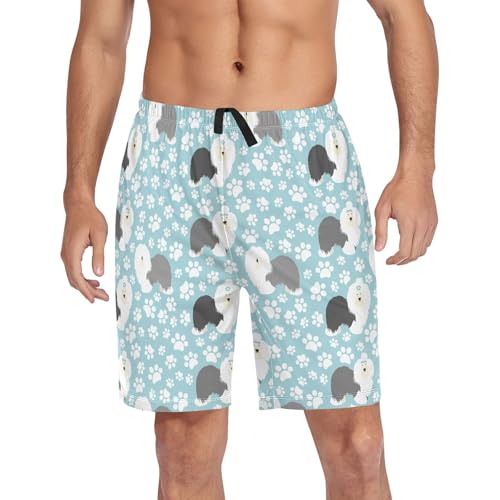 susiyo Blue English Sheepdog Men's Pajama Shorts Soft Comfy Pajama Bottoms Lounge Sleep Shorts Sleepwear with Pockets