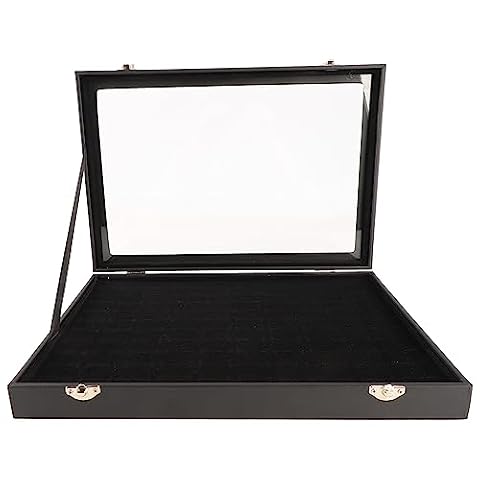 MOUMOUTEN 100-Slot Ring Organizer, Elegant Wooden Jewelry Display Case, with Transparent Lid, for Rings Stud Earrings, Black