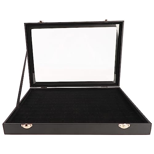 Caja de Almacenamiento y Expositor para Anillos, Bandeja con 100 Ranuras y Tapa Transparente, con Espacio para Guardar Pendientes y Gemelos