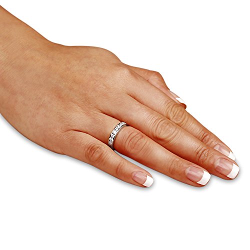 Solid 14k White Gold 3.5mm Round Cut Eight Stone Anniversary Ring Wedding Band CZ Cubic Zirconia 3/4 cttw.3