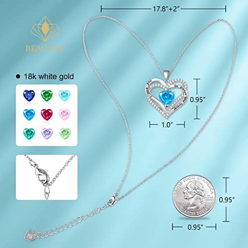 Beauyist Love Heart Birthstone Necklaces For Women & Girls, Engraved I Love You Pendant Necklace Zirconia Diamond, Anniversary Birthday 2023 Jewelry Gifts For Wife/Girlfriend/Mother/Her, 18K White Gold-Blue Topaz #TOP1