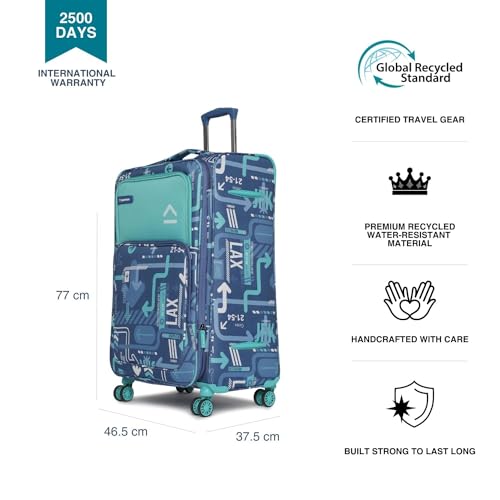 Image of uppercase JFK Plus 10100EST1DBL Large Check-in Eco Soft Trolley Bag, Dust Resistant Luggage Made of Sustainable Material, 8 Wheel Trolley Bag with TSA Lock,Travel Suitcase for Men & Women (Denim Blue)