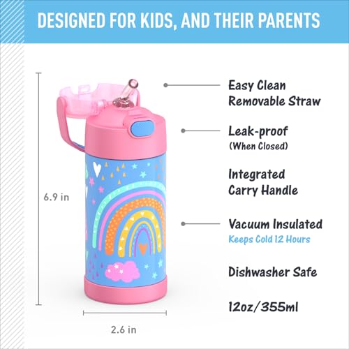 Image of THERMOS FUNTAINER Water Bottle with Straw, 12oz, Rainbow Dreams | Kids Stainless Steel Insulated Water Bottle, Keeps Drinks Cold Longer for School & Play, BPA-Free