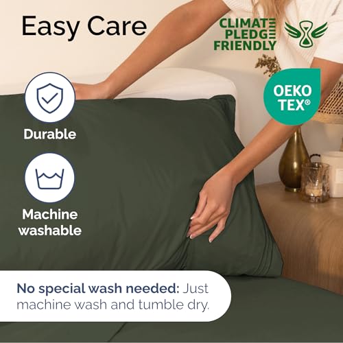 Image of Cal King Size 4 Piece Sheet Set - Soft & Cooling Sheets - Dark Olive Grey | Fits 8 Inch to 16 inch Mattress, Wrinkle Free & Fade Resistant with Deep Pockets, Breathable, Comfy Hotel Luxury Bedding