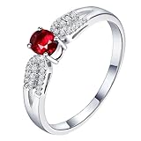 Homxi Trauring Weißgoldring 375 Damen, 4 Zinken Oval mit Rubin 0,36 Karat und Diamant, Silber Rot Damen Ringe Verlobungsringe, Gr. 47 (15.0)