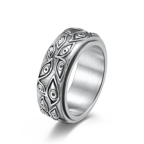 Bague Eye of God rotative acier pour calmer l'anxiété des hommes