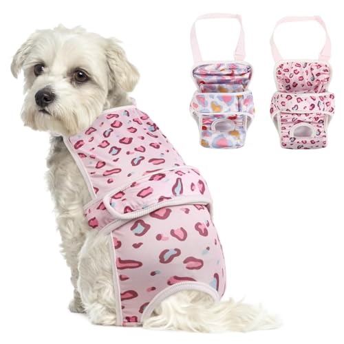 Image of ASENKU 2 Pack Female Dog Diapers with Suspenders, Reusable Washable Puppy Panties for Small Dogs, Leak-Proof Pet Underwear for Heat Cycle & Period