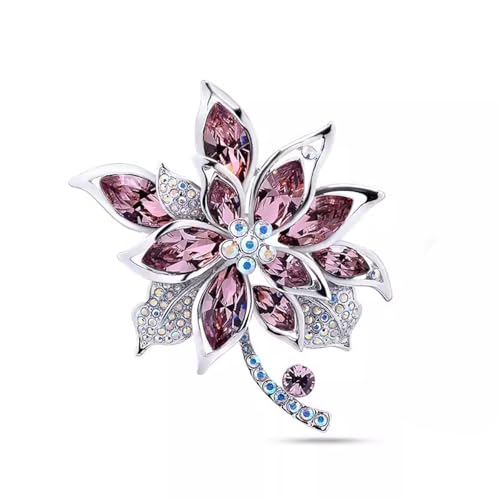 Image of Sparkling Rhinestone Flower Brooch Pin Premium Blue Purple Crystal Flower Brooch Lapel Pins Vintage White Rose Broochs Clothes Hat Bag Dress Clothing Jewelry for Women