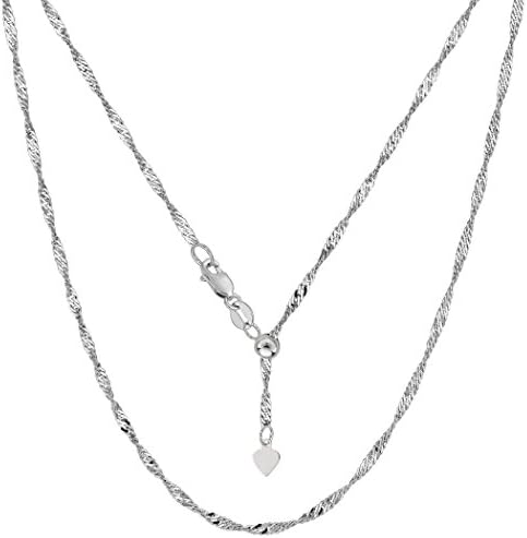 14k White Gold Adjustable Singapore Link Chain Necklace, 1.15mm, 22″