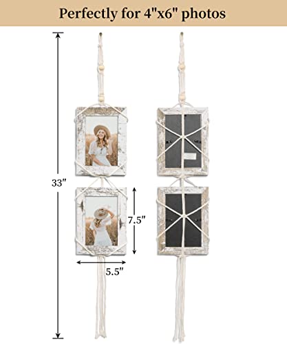 Takfot 4X6 Hanging Picture Frames Decorative Boho Wall Decor, 2 Farmhouse Wood Frames With Macrame String & Real Glass thumb #3