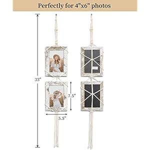 Takfot 4×6 hanging picture frames decorative boho wall decor 2 farmhouse wood frames with macrame string real glass rustic collage multi photo frame christmas gift for fathers day distressed white  urban country home decor