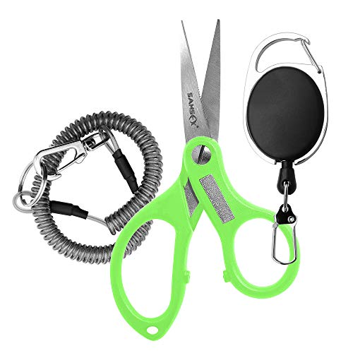SAMSFX - Tijeras de Pesca Trenzadas con Gancho y Tirador de anzuelos y cordón de Alambre en Espiral, Tijeras de línea Trenzada Verde
