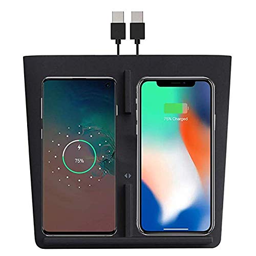 ETIAL Wireless Charger for Tesla Model 3 Center Console Charging Pad with Dual USB Ports, Dual Phones Charging Black