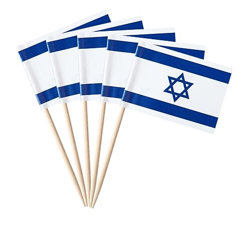 stidsds 100 Pcs Israel Flag Israel Toothpick Flags Mini Small Israeli Cupcake Toppers Stick Flags Banner Party Cocktail Fruit Decoration