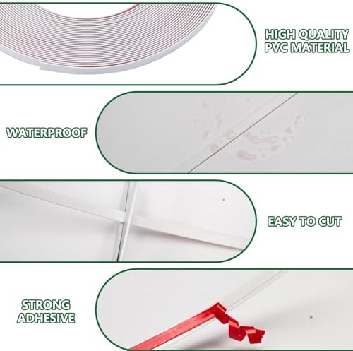 JSIWOTH 0.25" × 20' Peel and Stick Wall Molding - Flexible Self Adhesive Molding for Walls, Borders, Window Frames, Backsplash Tiles - White Waterproof Molding - 5
