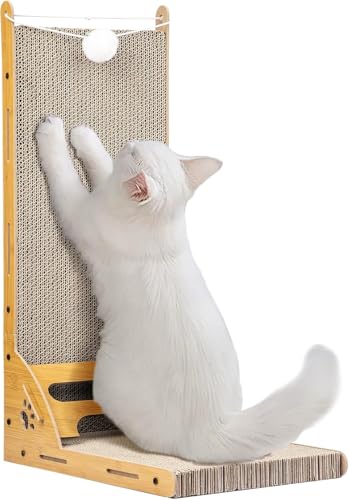 Cat Scratcher L Shaped Cat Scratcher Durable Cardboard with Ball Toy for Indoor Cats (L)