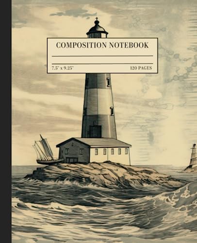 Vintage Lighthouse Composition Notebook College Ruled: Aesthetic Journal for School, College Students, Work, Diary