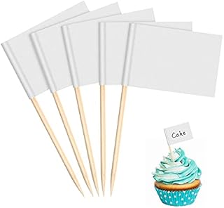 100PCS Blank Toothpick Flags Food Labels (3.5 * 2.5cm) Fruit Picks for Party Food, Cheese Plate & Cupcake Toppers, Cheese Labels, Baby Shower Names, Fruit Salad Cocktail Sticks Food Supplies (White)