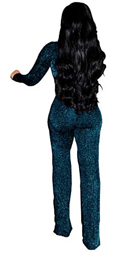 Besscops Women's Sexy Sparkly Jumpsuits Clubwear Long Sleeve Elegant Party Rompers High Waisted Wide Leg Pants Royalblue #TOP3