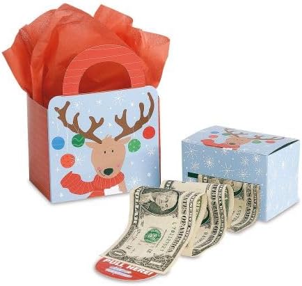 Current Dispensador de dinero navideño de renos y bolsa de regalo, 2-12 x 3 pulgadas con bolsa de regalo de 3 x 6-12 x 9 pulgadas, divertida caja de