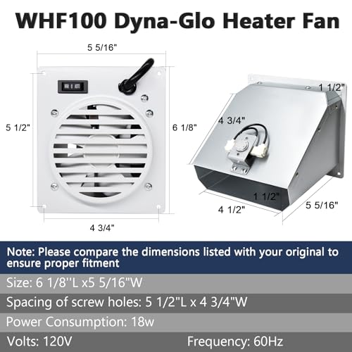 Image of Hiorucet WHF100 Heater Fan Blower for Dyna-Glo 30000 BTU Natural Gas Blue Flame Vent Free Wall Heaters, WHF100 Fan Blower for Mr. Heater, Dyna Glo, Comfort Glow Wall Heaters.