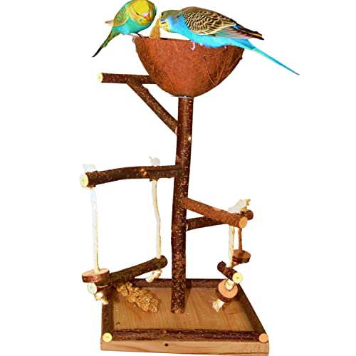 Vogelgaleria® Vogelspielplatz Wellensittich Spielplatz Kletterbaum Vogel Zubehör mit Futternapf aus...