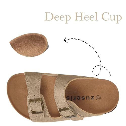 Image of ZUSERIS Kids Toddler Sandals Boys Girls Summer Slides | Soft Cork Footbed, Non-slip,Adjustable Straps,Comfort Suede Leather,Lightweight