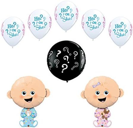 8 pc Gender Reveal Party Baby Shower Balloon Decoration Kit Includes a 36 Inch Black ? Latex Reveal Balloon