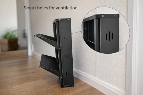 Image of Shoe Rack, Wall Mounted and Freestanding Metal, Multiple Shelf Options, White and Black (Black, 2)