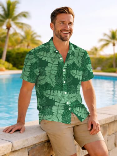 Image of Yoimira Hawaiian Shirts for Men, Print Mens Casual Short Sleeve Button Down Shirts Floral Aloha Beach Shirt