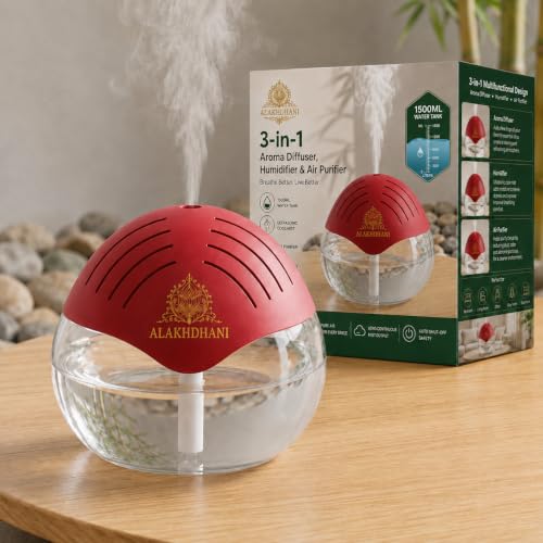 Image of 3-in-1 Aroma Diffuser, Humidifier & Air Purifier | 1500ml Essential Oil Diffuser for Aromatherapy | Ultrasonic Cool Mist Humidifier for Home, Bedroom, Office, Spa | Covers 500 Sq.Ft | Red
