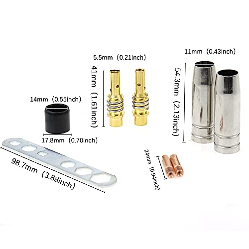 Verschleißteile Set passend MIG/MAG MB15 | 20 Teile | für MB 15AK Drahtdurchmesser 0,8 mm | 5 x Gasdüse | 2 x Düsenstock | 10 x Stromdüse M6 0,8mm | 2 x Isolator | 1 x Werkzeug