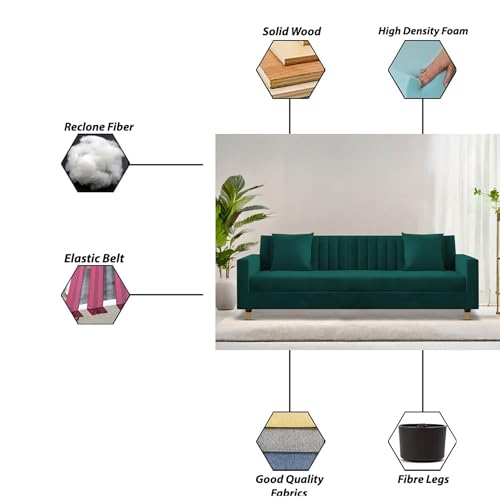 Image of Casaliving Garcia 3 Seater Sofa Set for Living Room (Pine - Colour Fabric) Premium Fabric Sofa Set