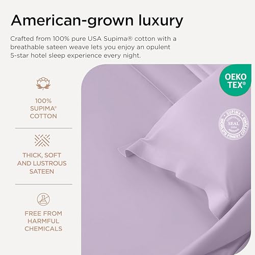 Image of Threadmill 1200 Thread Count Supima Cotton Full Sheet Set, Sateen, Lilac | 100% Supima Cotton, Sateen Weave, 4-Piece Set, 17 inch Deep Pocket, All-Around Elastic, Fade-Resistant, Hotel Quality