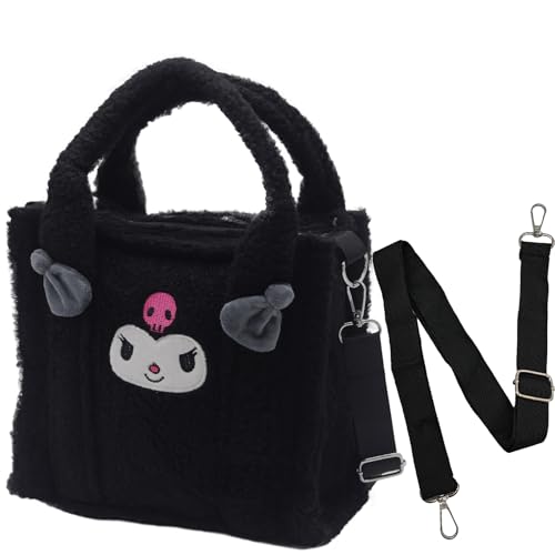 Shuyun Plush Handbag for Womens, Ladies Anime Tote with Zipper Anime Bags, Adjustable Shoulder Strap Women Satchel Bags (Black)
