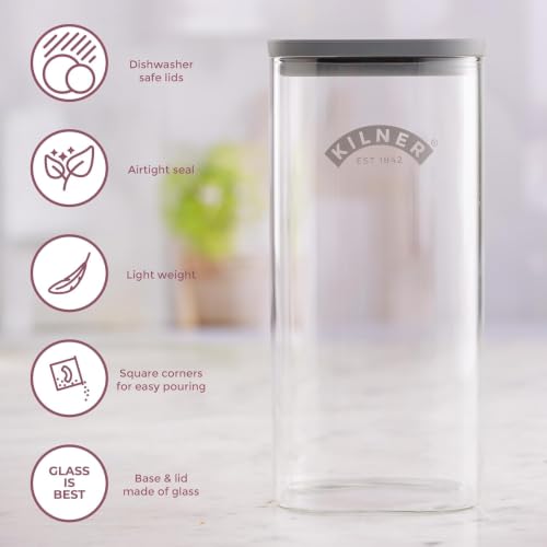 Image of Kilner Premium 1.5 L Fresh Storage Airtight Glass Jar Set of 2 with Vacuum Seal for Cereals, Flour, Dry Goods, Pulses, Daals | BPA-Free, Eco-Friendly Kitchen Container
