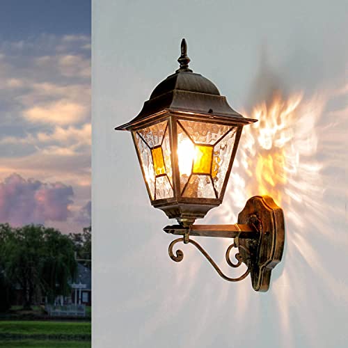 Licht-Erlebnisse Außenlampe Retro XXL Wandlampe Schwarz Kupfer Tiffany...