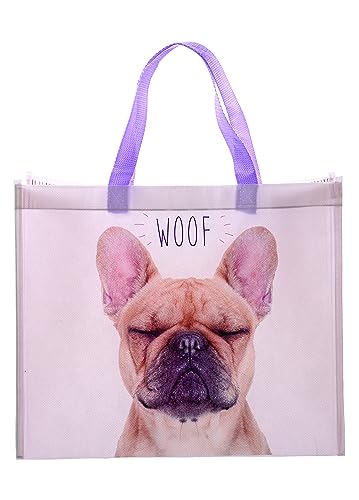 Puckator Wiederverwendbare Einkaufstasche mit französischer Bulldogge, Schultertaschen, Handtaschen für Damen, Canvas-Tragetaschen für Damen, Einkaufshandtasche, große Damentaschen, ästhetische