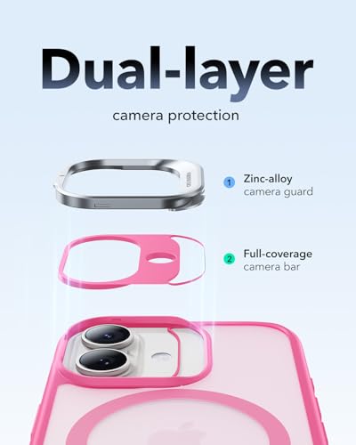 Image of ESR for iPhone 17 Case with Stash Stand, Camera Control Cover Compatible with MagSafe, Military-Grade Drop Protection Magnetic Phone Case, Scratch-Resistant Back Cover,Frosted Pink