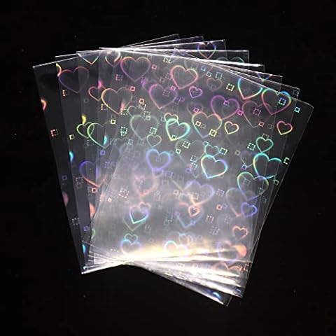 Black Lotus 100pcs/Lot Love Heart-Shape Laser Flashing Card Sleeves Trading Cards Film Magic Kpop Card Protector Holographic Foil Protective Cover (56x88mm), Clear Cover