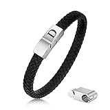 FOCOOG Bracelets for Men - Men Gifts Mens Leather Bracelet with Initial Magnetic Clasp Black Mens Leather Bracelets with Initial D Bracelet for Men's Jewelry Men's Gifts for Dad Husband Him