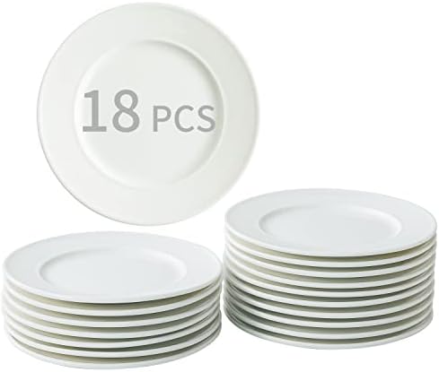BABALIU 6 Inch Porcelain Appetizer Plates Set of 18, Small Dinner Plates, Dessert Salad Plates, White Ceramic Serving Dishes for Cake, Snack, Ice Cream, Waffles, Microwave, Oven, and Dishwasher Safe