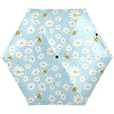 JIPONI Mini Travel Umbrellas for Rain Daisy Flower Bees, Small Umbrella Compact Waterproof Anti-UV Protection Lightweight Portable