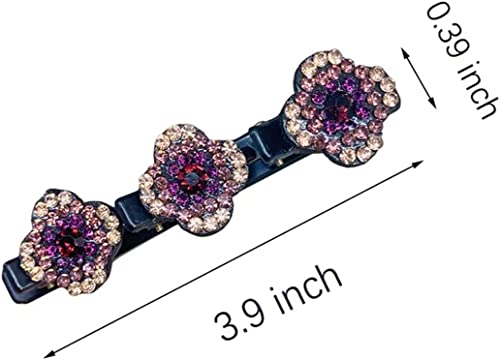 4/8Pcs Sparkling Crystal Stone Braided Hair Clips, Satin Fabric Hair Bands, Clover Chopped Hairpin Clip, Braided Hair Clip With Rhinestones For Women (2 Pcs Gray) #TOP6